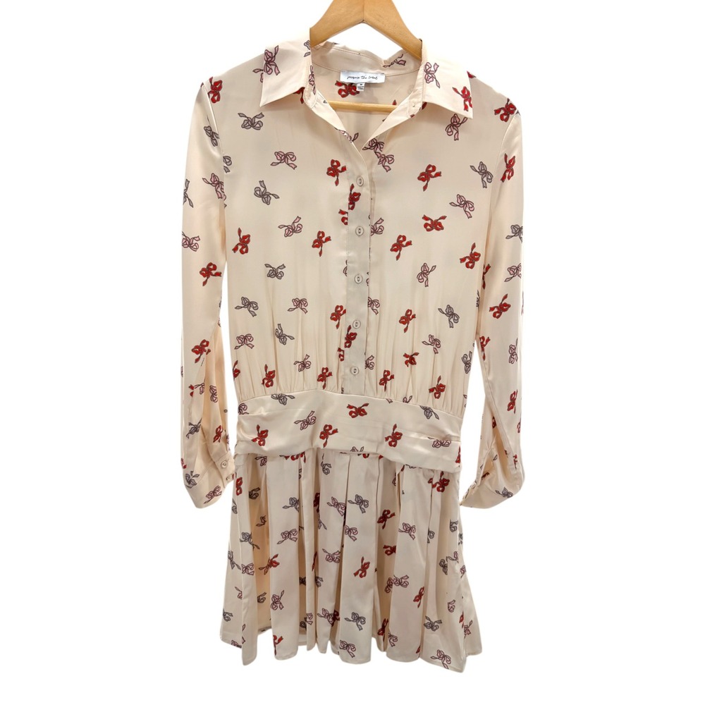 Jacquie The Label Bow Print Mini Dress M Long Sleeve Button Front Coquette Girly